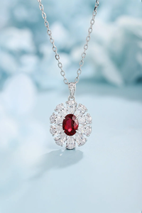 Fashion Diamond Pendant <b>Necklace</b> 925 Silver <b>Necklace</b> With Oval Cut Red <b>Ruby</b> Center Diamond Flower Pendant Wedding Jewelry - Product Image 2