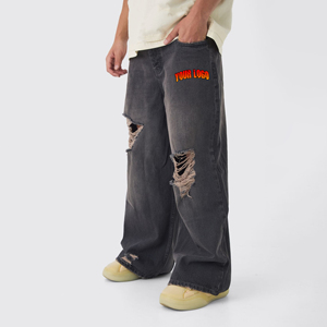 Jean baggy ample pour homme, personnalisé par le fabricant, de haute qualité, coupe large, style streetwear, grandes tailles, délavé - Product Image 1