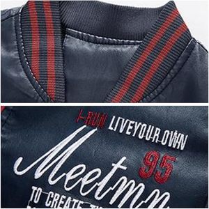 Chaqueta Varsity Roja de PU para Hombre con Mangas Azul Marino, Estampado de Letra R, Cierre de Cremallera, Estilo Preppy, Resistente al Viento, para Otoño - Product Image 2