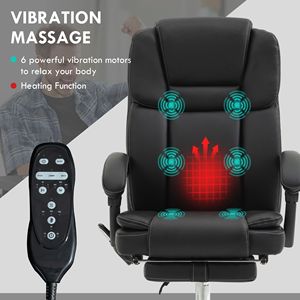 Sedia da Ufficio Direzionale con Massaggio a Vibrazione a 6 Punti, in Pelle PU, Riscaldata, Reclinabile, Altezza Regolabile, Stile Contemporaneo, Nera, con Rotelle - Product Image 4