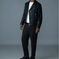 Blouson Moto Hiver Homme Noir 100% Cuir Fermeture Éclair Coupe Slim Motif Uni Style Urbain Service OEM
