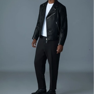 Chaqueta de Motociclista de Cuero 100% Negra para Hombre, Cierre de Cremallera, Diseño Ajustado, Patrón Sólido, Moda Urbana, Servicio OEM - Product Image 3