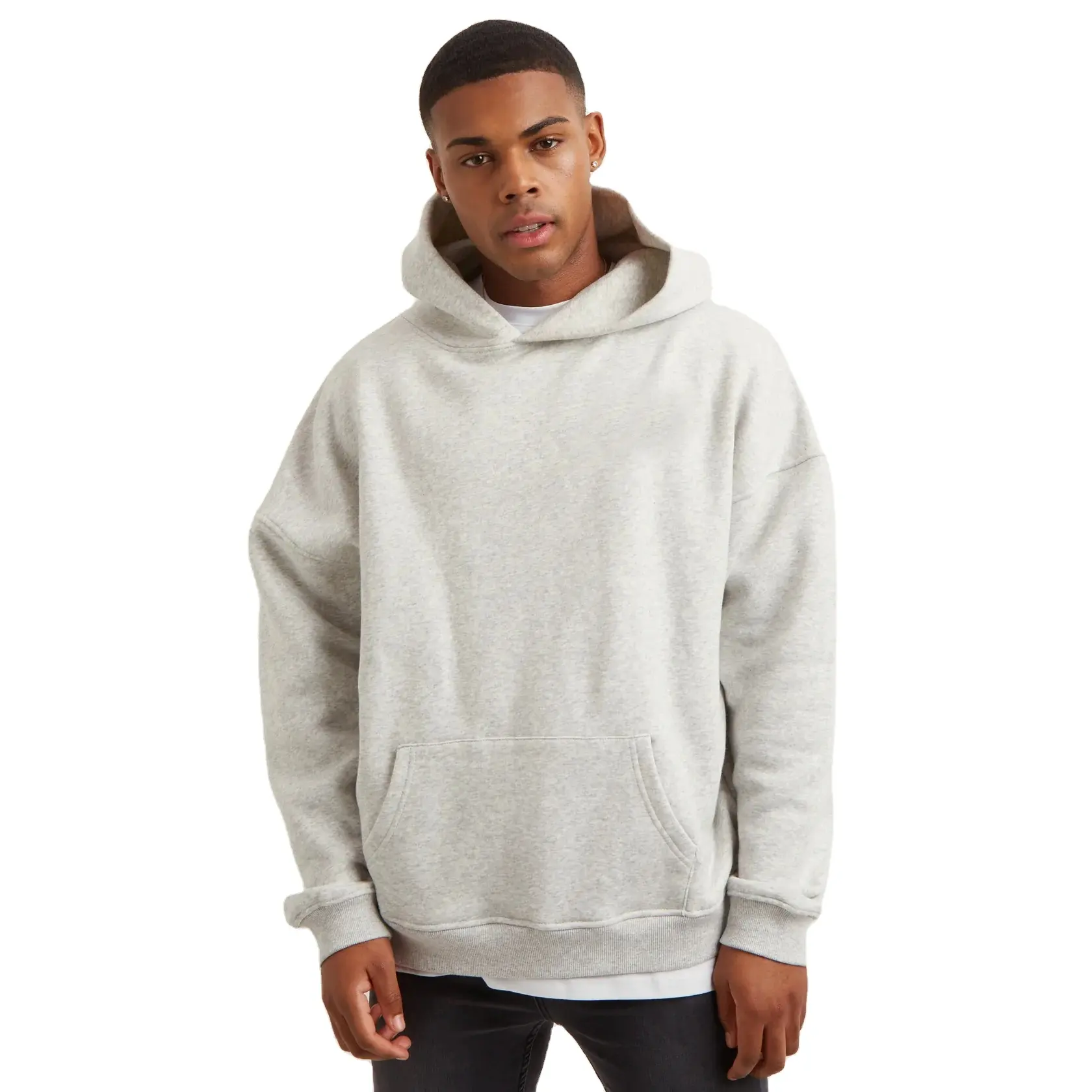 Sweat à capuche surdimensionné pour homme, Logo personnalisé, 100% coton, unisexe, sans ficelle, blanc, poids lourd, pull de créateur