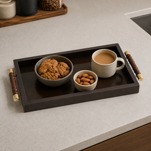 Luxury Rectangular Wooden Serving Tray with Brass Handles Premium Decorative Tray for Home Hotel Restaurant <b>Coffee</b> <b>Table</b> Serving - Product Image 3