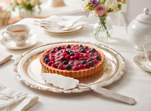 Elegant Silver Cake Serving Set Modern Style With Floral Engraving Perfect <b>For</b> Weddings Hotels Restaurants And Cake Cutting Use - Product Image 4