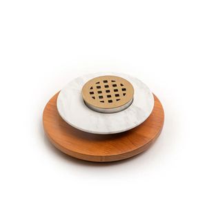 Brûleur d'encens portable en métal style nordique, motif marbre et grain de bois, Mubkhar arabe - Support à Bakhoor en laiton de qualité supérieure pour la méditation - Product Image 1