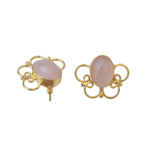 Rose Quartz Brass <b>Handmade</b> 18K Gold Plated Vintage Wedding Stud <b>Earrings</b> - Product Image 3