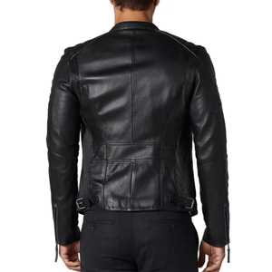 Chaqueta de Cuero para Hombre, Corte Ajustado, Estilo Urbano Simple, Chaqueta de Cuero Negra Lisa - Product Image 2