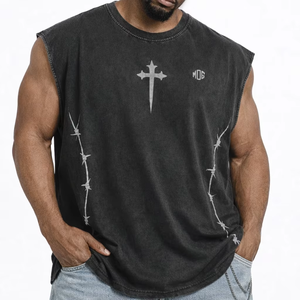 Camiseta sin mangas para hombre, estilo vintage, lavado ácido, oversize, streetwear, 100% algodón, con gráfico personalizado, fabricante OEM al por mayor - Product Image 4