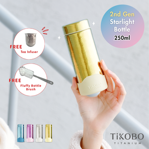 TiKOBO Slim 2nd Generation Pure Titanium Starlight <b>Bottle</b> 250ml (Includes Mini Tea Infuser + Silicone Cup Sleeve + <b>Bottle</b> <b>Brush</b>) - Product Image 1