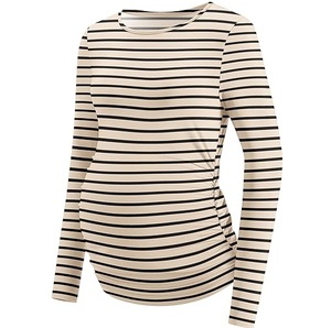 T-shirt de maternité rayé à col rond, coupe ajustée, en coton, pour l'extérieur, service OEM, haut de grossesse et d'allaitement à manches longues - Product Image 6