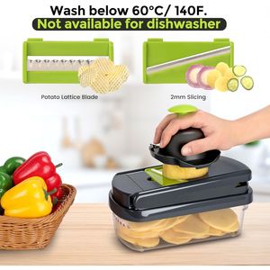Picador de cebolla profesional multifuncional 12 en 1 con 7 cuchillas, cortador de verduras con contenedor, herramientas para cortar frutas y verduras - Product Image 4