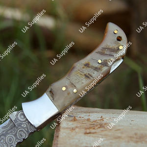 Couteau de poche pliant professionnel en acier Damas forgé à la main, qualité industrielle, ultra-affûté, avec manche en os de chameau, pour survie et usage tactique - Product Image 4