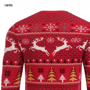 เสื้อสเวตเตอร์คอร์เร็กซ์ ยูนิเซ็กซ์ สีแดง ลายแจ็คการ์ด ถักทอระบายอากาศได้ดี ผ้าฝ้าย 100% สำหรับคริสต์มาส คอกลม สวมหัว ใส่ได้ในฤดูหนาว - Product Image 4