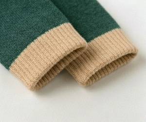 Chaussettes ras du cou pour femme, vert foncé et beige, tricotées, respirantes, pour usage quotidien, longueur standard, couleur unie, automne - Product Image 3