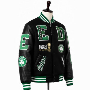 OEM Custom High Quality Men's Winter Streetwear Baseball <b>Jacket</b> Puff Printed Patch Embroidery Wool/Viscose Sleeve <b>Vintage</b> <b>Jacket</b> - Product Image 3