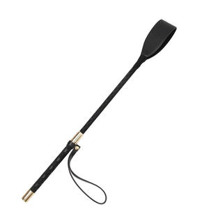 Látigo de Cuero PU Negro con Mango Trenzado y Detalles Dorados para Uso Ecuestre - Product Image 1