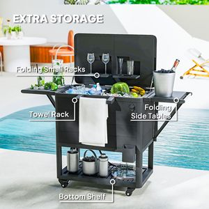 Grande glacière roulante noire de 104 litres avec ouvre-bouteille, étagères et roues pour patio - Product Image 6