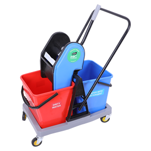 Chariot de nettoyage portable à double seau avec presse latérale en plastique, réservoirs rouges et bleus de 21-25L, fabriqué en Inde - Product Image 6