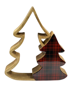 Décoration de table de Noël en bois, motif à carreaux écossais, sculpture décorative en bois de manguier naturel pour cheminée de Noël - Product Image 4