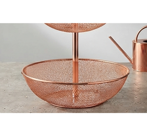 Corbeille à fruits à deux niveaux en fil de cuivre avec poignée, élégante corbeille de rangement pour fruits - Product Image 4