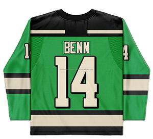 Maillot de hockey sur glace personnalisé pour homme, vert et noir, sublimé, col en V, numéro d'équipe - Product Image 5