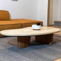 Table basse de luxe en pierre naturelle en travertin pour salon Design moderne avec pieds en bois massif Nouvelle table centrale haut de gamme
