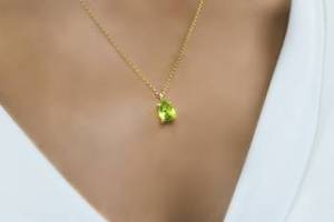 Antique Handmade Gold Plated <b>Solid</b> 925 Sterling <b>Silver</b> Natural Peridot Pear Faceted Gemstone Pendant Chain <b>Necklace</b> Fine Jewelry - Product Image 4