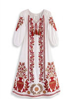 Vestido islámico negro bordado para mujer, manga tres cuartos, cuello con lazo, estampado floral, corte holgado, algodón, modesto, para uso diario.