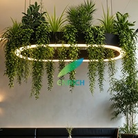 Luminaire suspendu LED ovale vert avec plantes et fleurs pour salle de sport et bureau