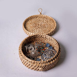 Hermosa caja redonda de ratán para contenedores de tocador de cocina, cajas de almacenamiento tejidas a mano al por mayor - Product Image 2