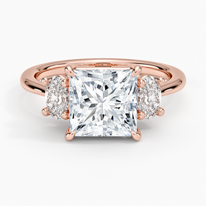 Anillo de Diamantes con Corte Princesa, Diamante Cultivado en Laboratorio, Anillo de Compromiso de Tres Piedras con Piedra Lateral Ovalada en Oro de 14K y 18K, Joyería Fina de Lujo - Product Image 2