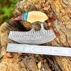 Damascus Stainless Steel Traditional Full Tang Multi-Purpose Silver Eco-Friendly Sustainable Wood <b>Handle</b> Pizza Cutter <b>Axe</b> Meat - Product Image 2