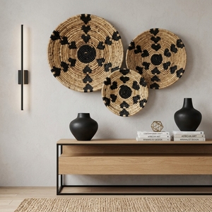 Ensemble de paniers en macramé en écorce de banane naturelle, panier mural suspendu, plateau rond peu profond, corbeille à fruits, décoration artistique pure pour la mise en scène de la pièce, artisanat - Product Image 6