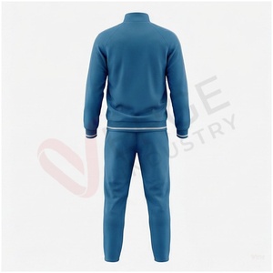 Ensemble de survêtement bleu pour homme, manches longues, col montant, fermeture éclair sur le devant, couleur unie, respirant, coupe décontractée, vêtements d'automne - Product Image 2