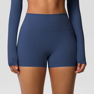 Women's High Waist Solid Color Sporty Sports <b>Shorts</b> Knitted Spandex/Nylon Breathable Elastic Waist Regular Fit XS - Product Image 1