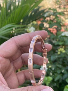 Natural Rose Quartz <b>Bangle</b> Bracelet 925 Sterling Silver Rose <b>Gold</b> Plated Emerald Cut Pink Gemstone Jewelry Wholesale Manufacture - Product Image 4
