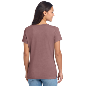 Nouveau style de t-shirt pour femmes à col en V, tissu extensible léger, manches courtes, haut décontracté, fabricant de vêtements OEM, fournisseur en gros - Product Image 5