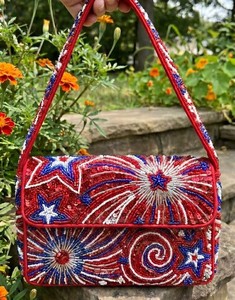 Bolso de hombro patriótico con cuentas de fuegos artificiales para mujer, hecho a mano, bordado, de diseñador, bolso de noche, proveedor mayorista - Product Image 1
