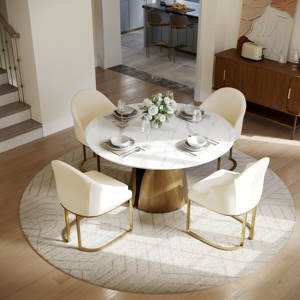 Ensemble de meubles de salle à manger de luxe, tables et chaises rondes en marbre et pierre frittée, meubles pour la maison, pour hôtel, utilisation en extérieur - Product Image 1