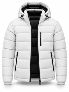 Veste matelassée à capuche blanche pour homme, imperméable, séchage rapide, logo personnalisé, coupe-vent, fermeture éclair, rembourrage en polyester, hiver, style décontracté chic - Product Image 4