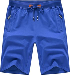 Pantalones Cortos Deportivos de Algodón Azul Claro para Hombre, Cintura con Cordón, Transpirables, Casuales, de Color Sólido, con Bolsillos, Corte Medio, Tejido de Punto - Product Image 2