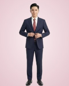 Costume d'affaires bleu marine pour homme ANIMA, simple boutonnage, col cranté, anti-plis, mélange de laine, tenue formelle - Product Image 2