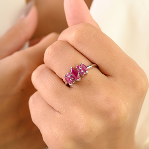 925 Sterling <b>Silver</b> Ruby Marquise Cluster Women's Elegant Classy Wedding <b>Statement</b> <b>Ring</b> OEM ODM Wholesale High Polish Rhodium - Product Image 2