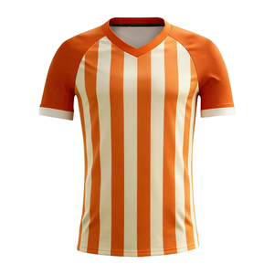 Camiseta de Fútbol Personalizada con Rayas, 100% Poliéster, Cuello en V, Manga Corta, Absorbe la Humedad, Ropa Deportiva de Verano - Product Image 3