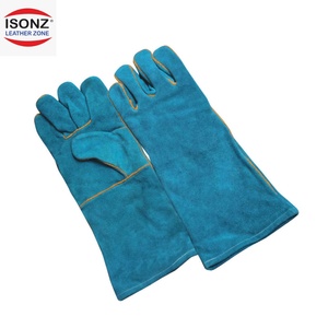 Gants de travail en cuir de vachette ISONZ, résistants à la chaleur, protection contre les éclaboussures de métal fondu, bleu - Product Image 1
