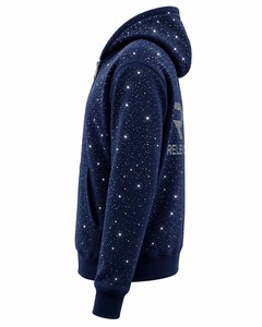 Sudadera con Capucha y Cremallera para Hombre RELEVO, Logotipo con Pedrería, Estampado en la Espalda, 100% Algodón, Tejido de Rizo, Impermeable, Ecológica, Corte Regular - Product Image 4