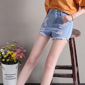 Shorts de Mezclilla para Mujer, Cintura Alta, Desgastados, con Bajo Deshilachado, Cinco Bolsillos, Estilo Casual, 100% Algodón, Transpirables - Product Image 4