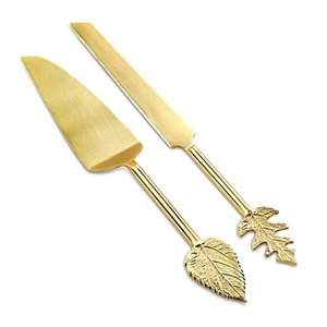 Engraved Leaves End Vintage Golden <b>Cake</b> <b>Server</b> Set Wedding <b>Cake</b> Set for Birthday Parties and Event at Wholesale Price - Product Image 1