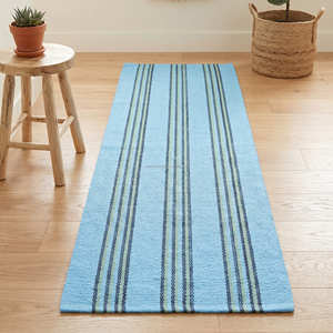 Sky Blue Handwoven Cotton <b>Floor</b> <b>Runner</b> for Hallway Yoga Studio Meditation Room & Coastal Interiors - Product Image 1